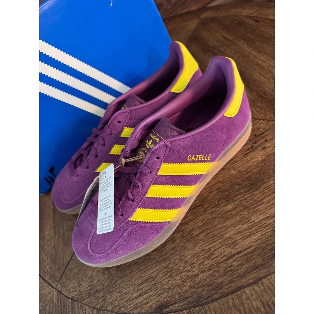Adidas Gazelle Indoor W Rich Mauve Yellow Suede Sneakers JS1415 Womens 8.5